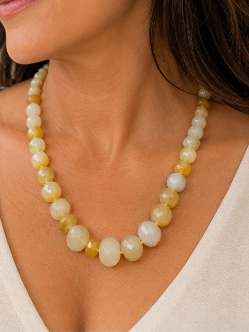 Coldwater Creek Yellow Quartz Beaded Necklace Faceted Gemstone Warm Gold Tone - Picture 2 of 8